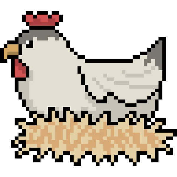 Vector Pixel Arte Gallina Granja Dibujos Animados Aislados — Vector de stock