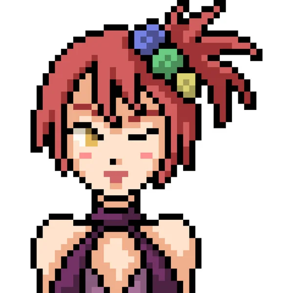 Vettore Pixel Art Anime Ragazza Isolato Cartoo — Vettoriale Stock