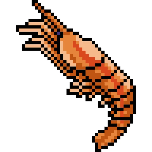 Vector Pixel Arte Camarones Mariscos Dibujos Animados Aislados — Vector de stock