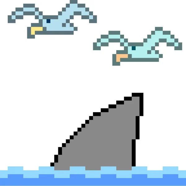 矢量像素艺术鲨鱼鸟隔离 — 图库矢量图片