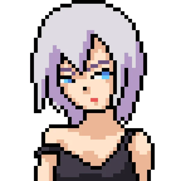 Vector Pixel Arte Anime Chica Dibujos Animados Aislados — Vector de stock