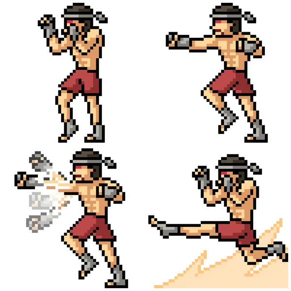 Pixel Art Zestaw Odizolowanych Muay Thai Fighter — Wektor stockowy