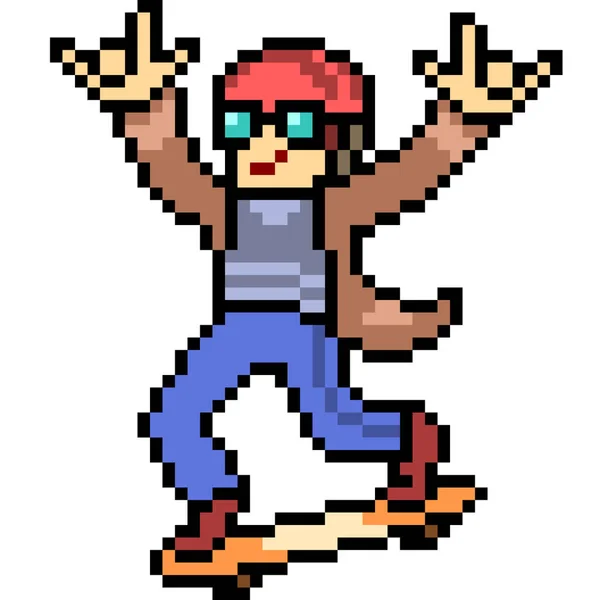 Vector Pixel Art Skateboard Play Isolated Cartoon — 스톡 벡터