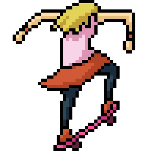 Vecteur Pixel Art Fille Skateboard Isolé Dessin Animé — Image vectorielle