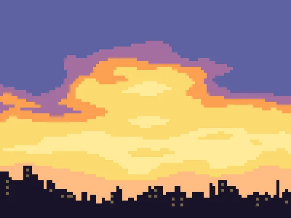 Pixel Τέχνη Του Ουρανού Θέα Ηλιοβασίλεμα — Διανυσματικό Αρχείο
