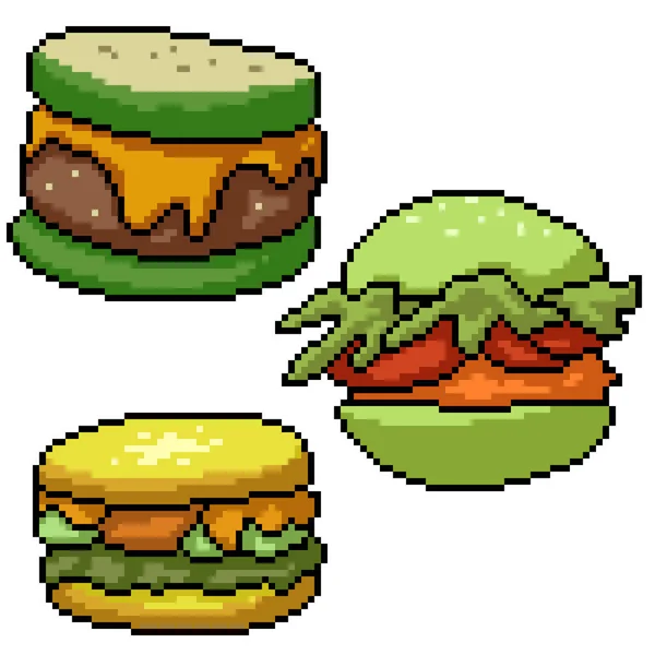 Seni Piksel Burger Sehat Sayuran - Stok Vektor