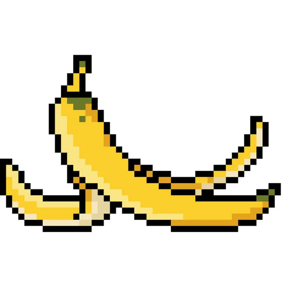 Vector Pixel Art Banaan Schil Geïsoleerde Cartoo — Stockvector