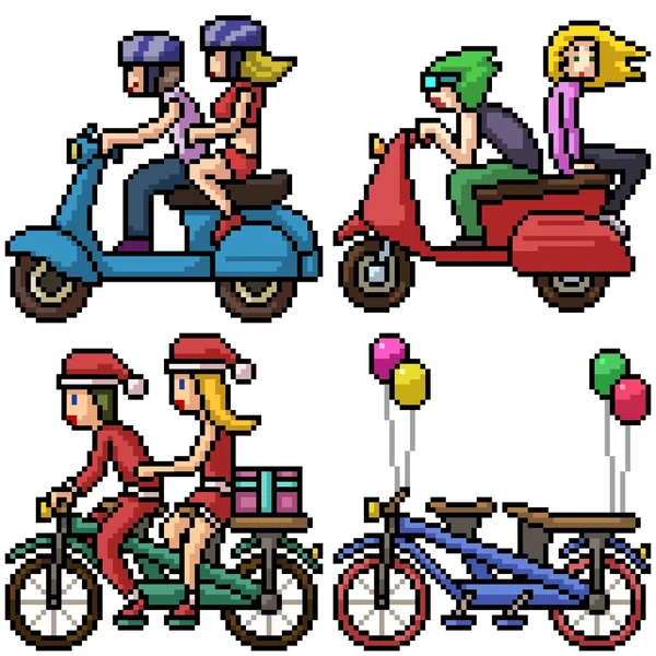 Pixel Art Set Elszigetelt Pár Kerékpár — Stock Vector