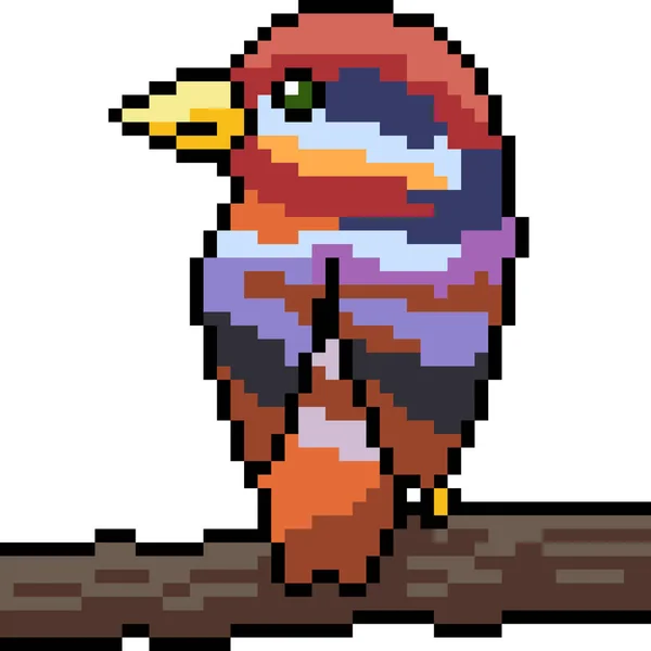 Vettore Pixel Art Colorato Uccello Isolato Cartone Animato — Vettoriale Stock