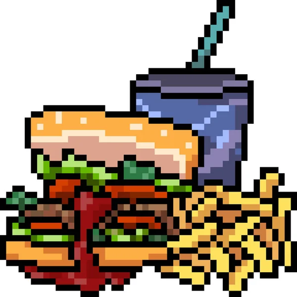 Vector Pixel Arte Basura Comida Conjunto Aislado — Vector de stock