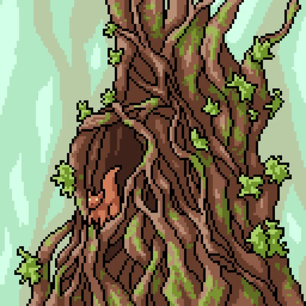 Pixel Art Écureuil Arbre Maison — Image vectorielle