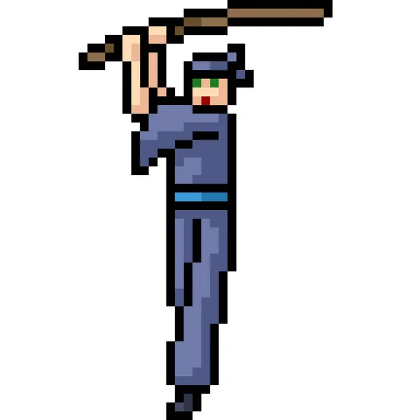 Vector Pixel Kunst Samurai Geïsoleerde Cartoon — Stockvector