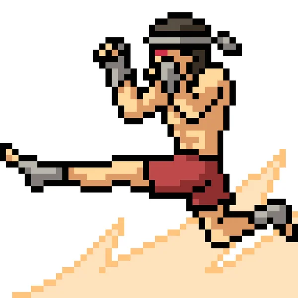 Vecteur Pixel Art Muay Thai Saut Coup Isolé Dessin Animé — Image vectorielle