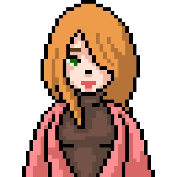 Vektor Pixel Umění Anime Dívka Izolované Kreslené — Stockový vektor