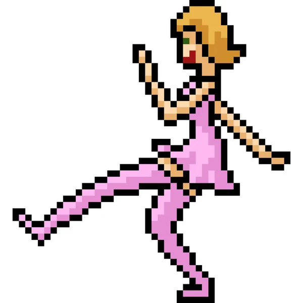 Vector Pixel Kunst Ballet Meisje Geïsoleerde Cartoon — Stockvector