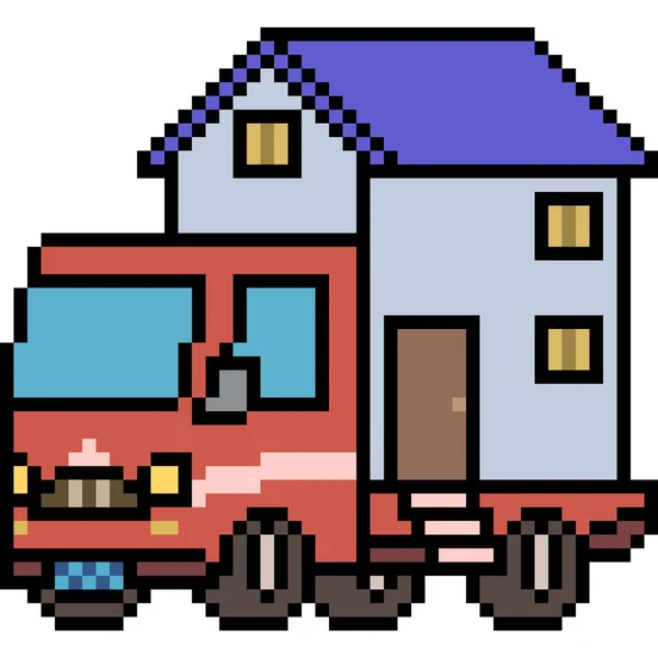 Vettore Pixel Art Truck Casa Isolato — Vettoriale Stock