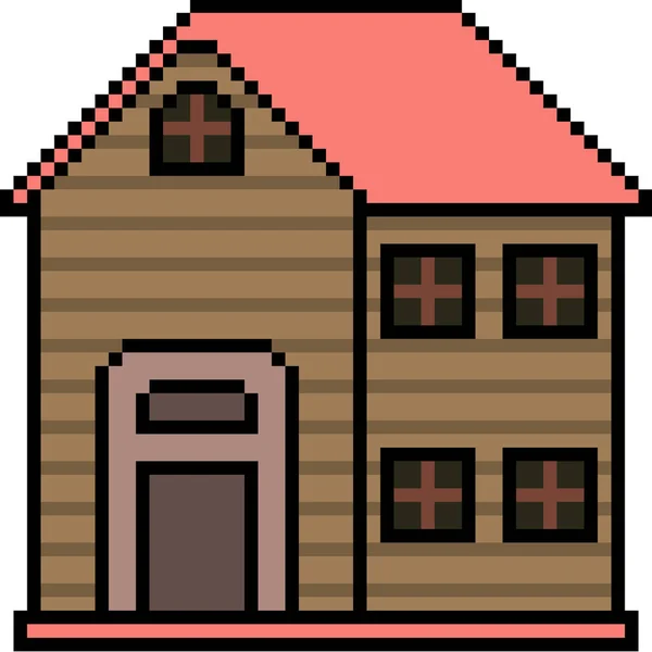 Pixel Vector Arte Madera Casa Aislada — Vector de stock