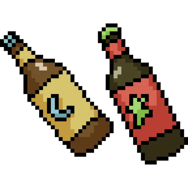 Vector Pixel Arte Botella Bebida Dibujos Animados Aislados — Vector de stock