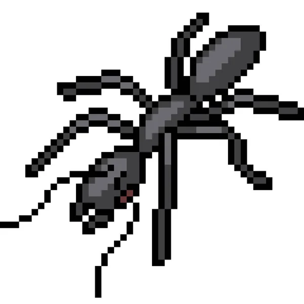 Vektor Pixel Art Ant Svart Isolerad Tecknad Film — Stock vektor