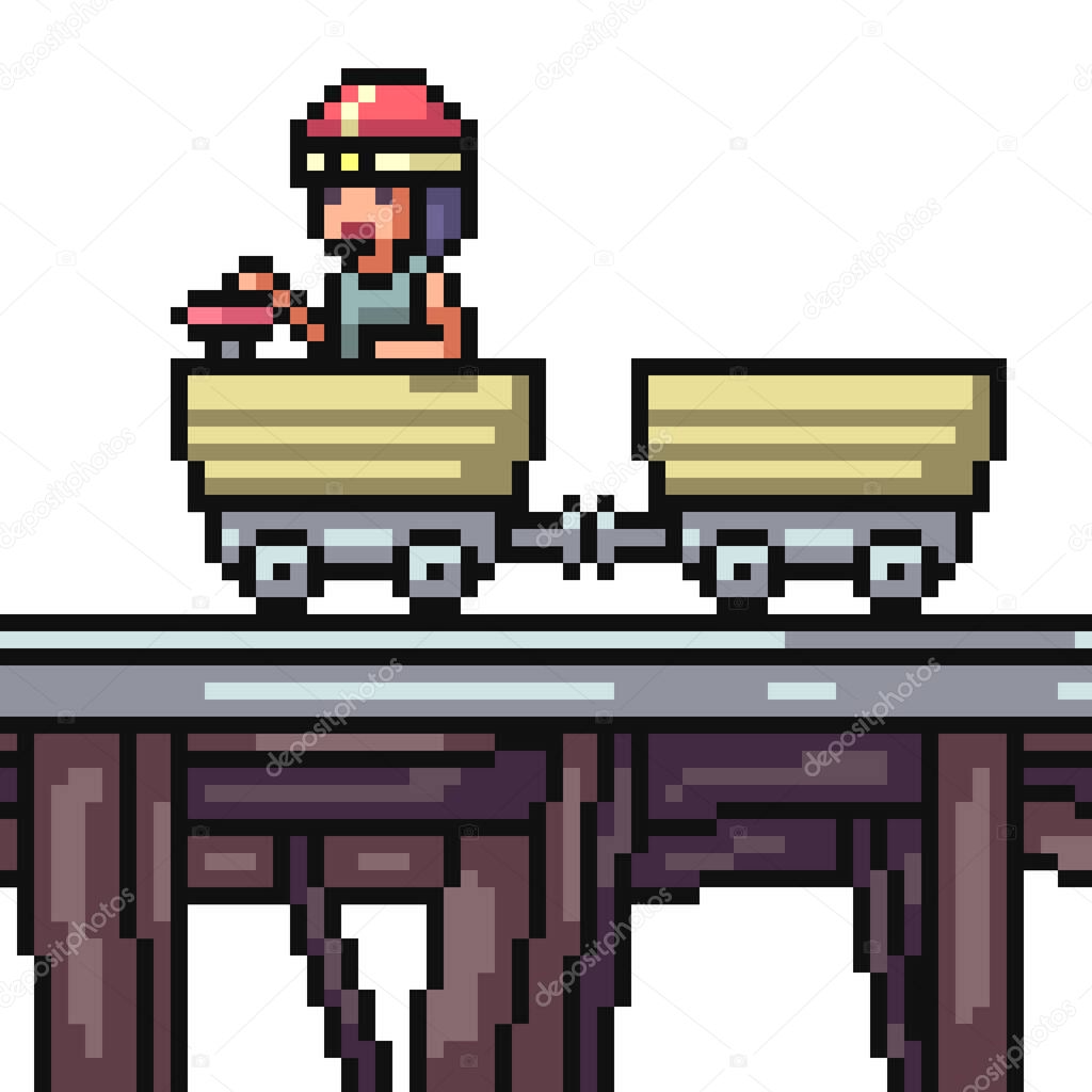 vector pixel art isolated rail cart