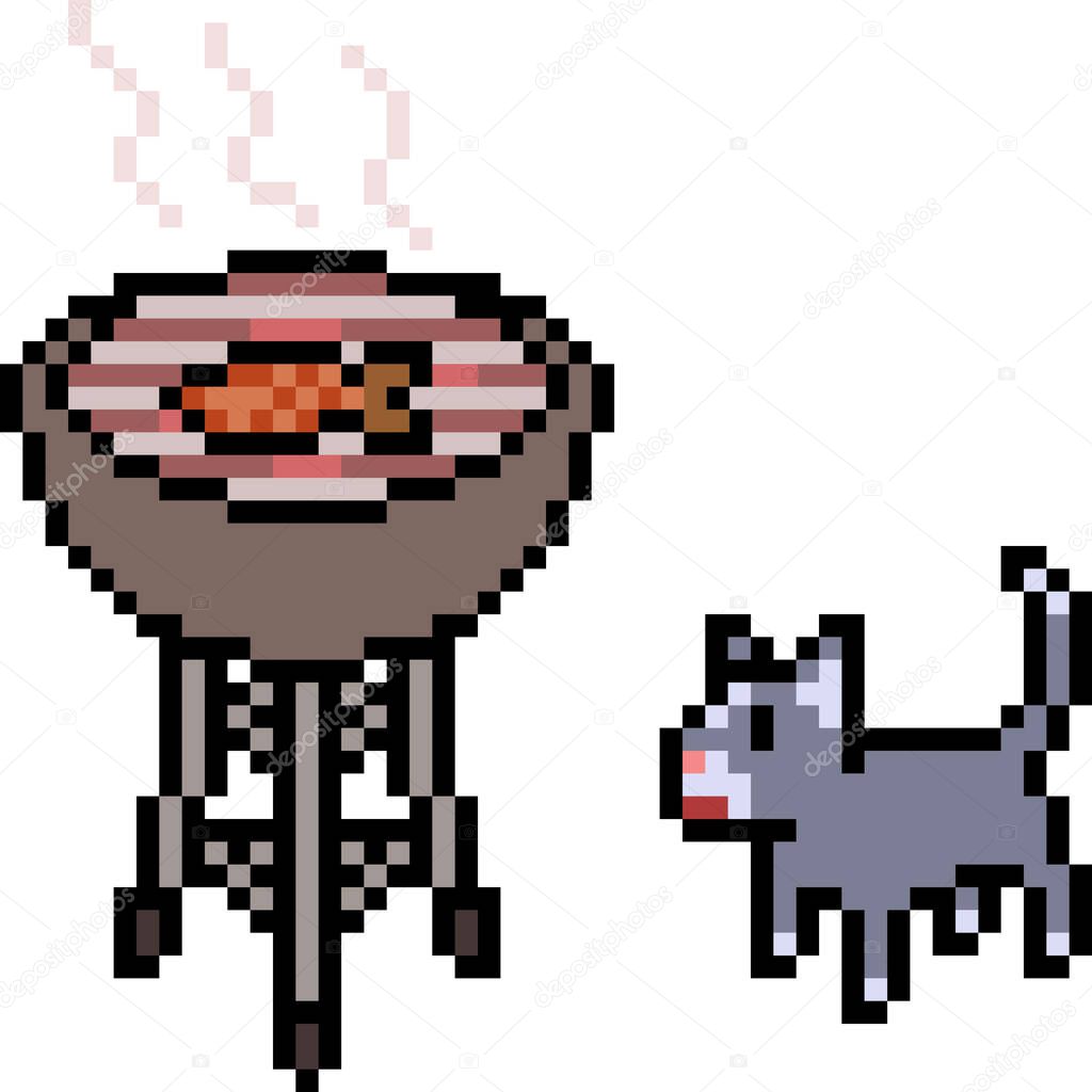 vector pixel art grill food isolated