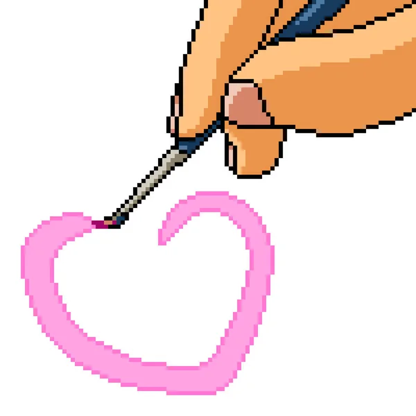 Pixel Arte Dibujar Mano Corazón — Vector de stock