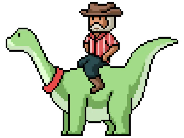 Pixel Art Cowboy Riding Dinosaur — ストックベクタ