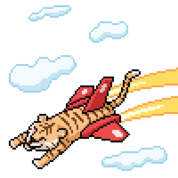 Pixel Art Tiger Flying Jet — Vector de stock
