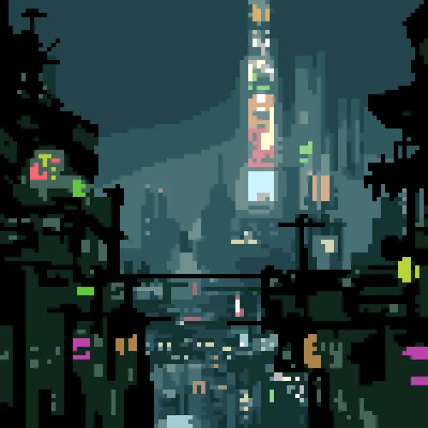 Pixel Art Future Sci City — Vetor de Stock