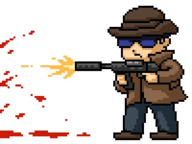 pixel art of man gun assassin
