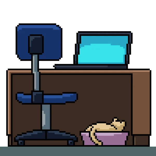 Pixel Art Home Working Room — Vetor de Stock