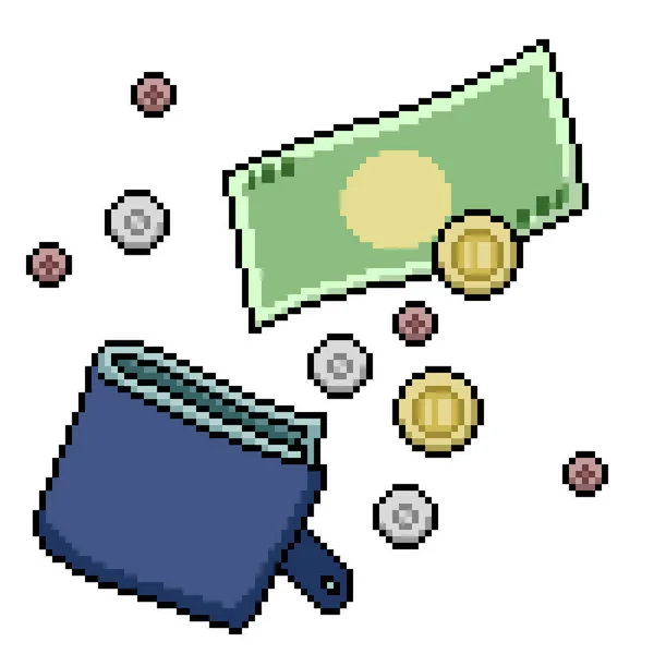 Pixel Art Money Coin Bill — Vetor de Stock
