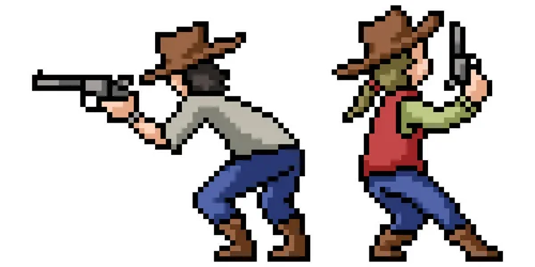 Pixel Arte Casal Cowboy Ação — Vetor de Stock