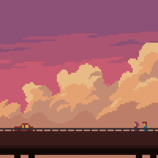 Pixel Kunst Der Sonnenuntergang Brücke Ansicht — Stockvektor