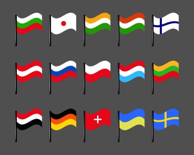 Country flag isolated flat icon collection
