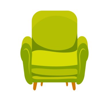 Cozy interior design green armchair flat illustration colorful isolated icon sit living room cartoon object