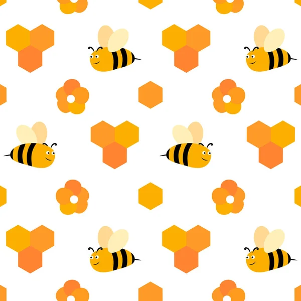 Bee Honey Seamless Pattern Flat Textile Print Fun Illustration Kids — Stock Vector