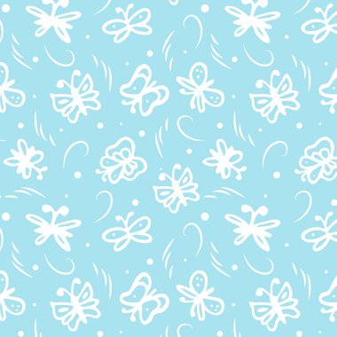 Butterfly doodle seamless pattern. Vector hand drawn illustration background print.