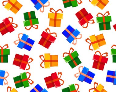 Vector seamless pattern colorful gift boxes celebration background in flat style
