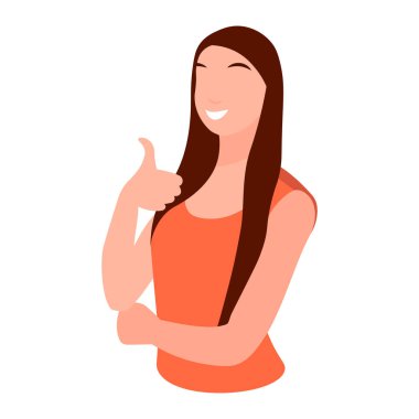 Like gesture finger up woman character flat style illustration super positive cheerful smiling face isolated on white 