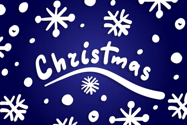 Christmas Greeting Lettering Card Winter Season Blue Background Snowflake Doodle — Stockový vektor