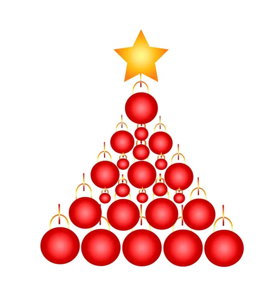 Abstract Christmas Tree Red Toys Balls Star Vector Illustration Holiday — Stockový vektor