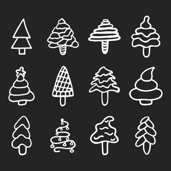 Christmas Fir Tree Icon Set Isolated Vector Illustration Sketch Shape — Stockvektor