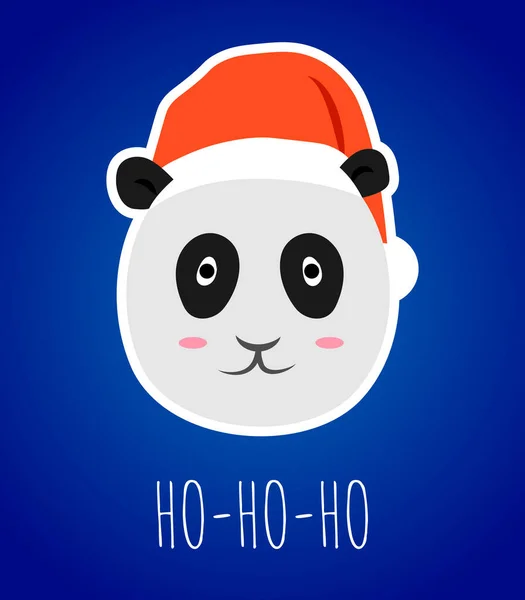 Panda Bear Head Sticker Red Santa Hat Christmas Celebration Vector — Stock Vector