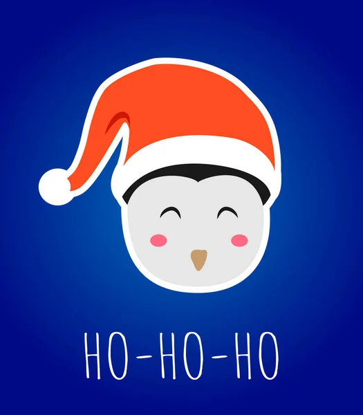 Penguin Head Sticker Red Santa Hat Christmas Celebration Vector Illustration — Stock Vector