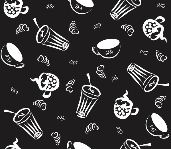 Doodle Coffee Drink Cup Безшовний Візерунок Ручної Намальованої Ілюстрації Чорно — стоковий вектор