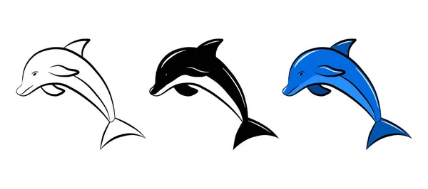 Dolphin Fish Vector Icon Set Isolated Graphic Logo Design Element — Stock Vector