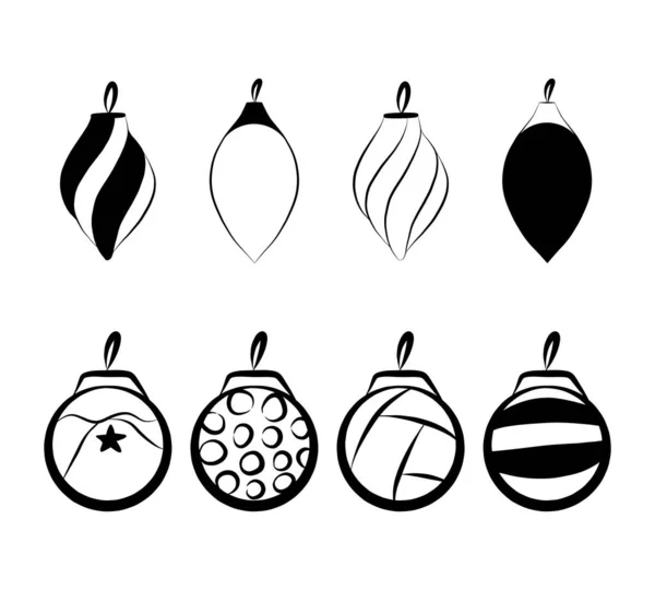 Christmas Tree Toy Icon Set Isolated Vector Flat Doodle Illustration — Stockvektor