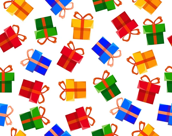 Vector Seamless Pattern Colorful Gift Boxes Celebration Background Flat Style — Vettoriale Stock