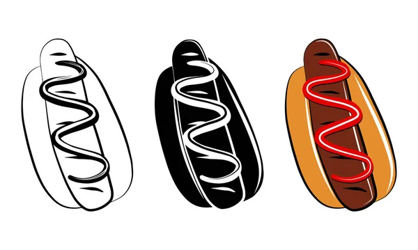 Hot Dog Isolated Vector Icon Fast Food Cartoon Outline Sketch — Stock Vector